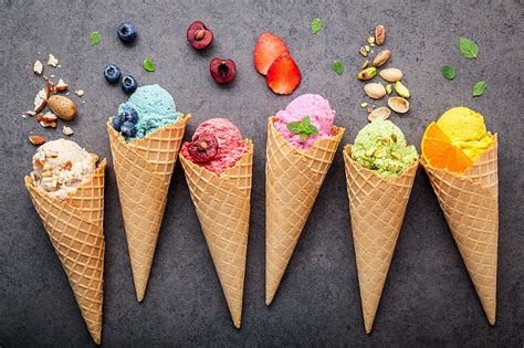 HD wallpaper: berries, colorful, ice cream, fruit, nuts, horn, cone ...