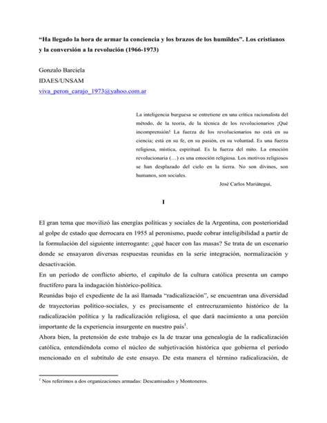 Ha Llegado La Hora De Armar La Conciencia Y Los Brazos