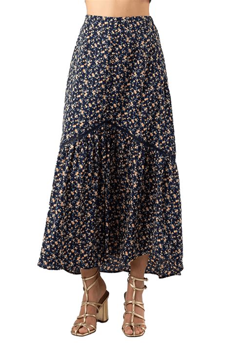 Miss Me Floral Print Maxi Skirt Western Style With Crochet Trim