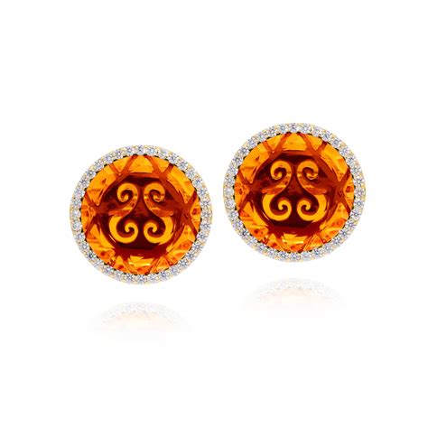 Boucles D Oreilles Disque Argent Dor Pierre Orange Orus Bijoux