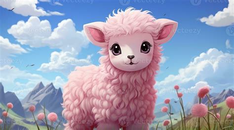 Pink anime cartoon style animal sheep wallpaper background generative ...