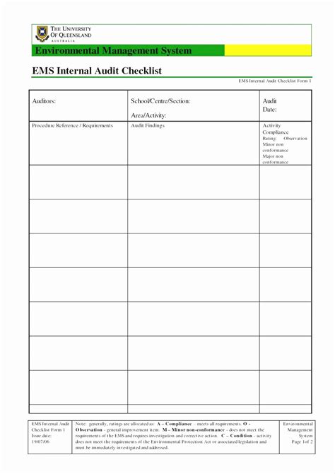 Excel Internal Audit Audit Checklist Template Prntbl