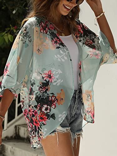 Chunoy Women Floral Boho Kimono Cardigan Loose Short Sleeve Shawl