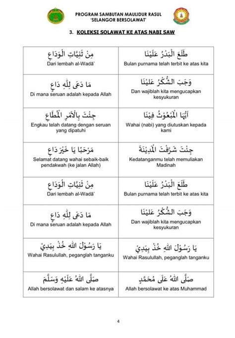 Panduan Teks Selawat Maulidur Rasul Oleh JAKIM. Versi Rumi & Jawi (Boleh Print PDF)