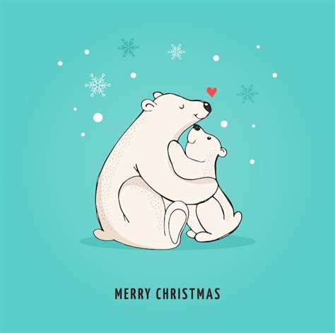 Premium Vector Merry Christmas Greetings With Bears Hand Drawn Polar