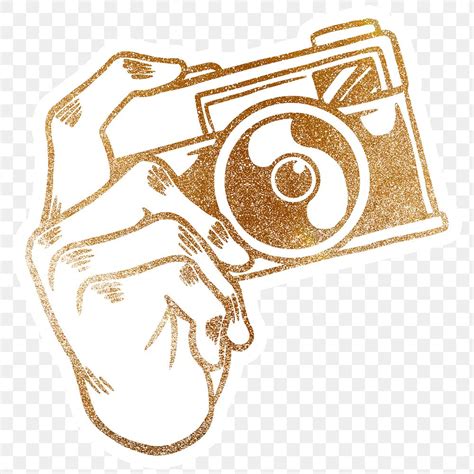 shimmering golden analog camera sticker  png sticker rawpixel