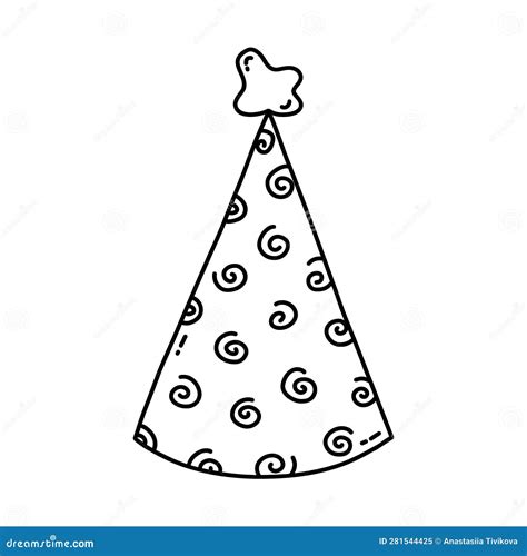 Birthday Party Hat With Pompon Above Sketch Of Party Cone And Christmas Cap With Cute