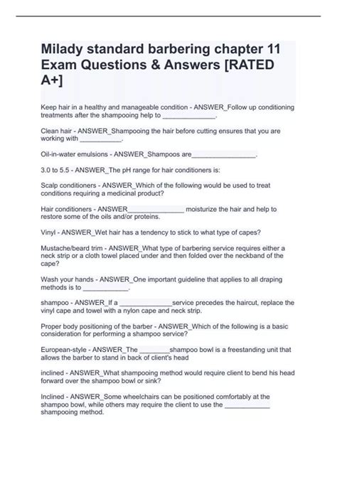 Milady standard barbering chapter 11 Exam Questions & Answers [RATED A+
