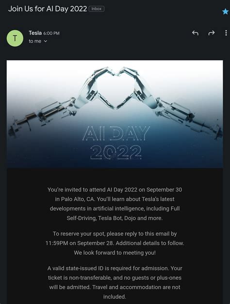 Tesla AI Day 2 (Sept 30) Invites Going Out : r/Teslaoptimus