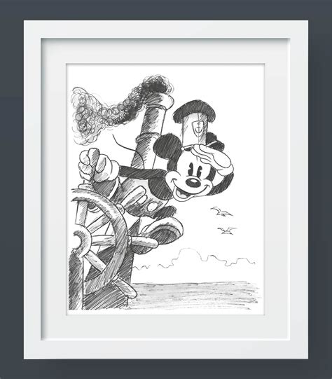 Steamboat Willie Inspired Mickey Mouse Hand Drawn Print A4 | Etsy