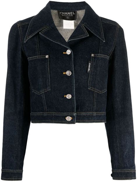 CHANEL Pre Owned 1996 Mademoiselle Buttons Cropped Denim Jacket