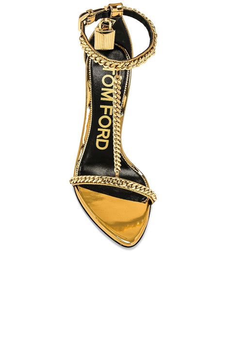 TOM FORD Mirror Padlock Chain Pointy Naked Sandal 105 In Gold FWRD