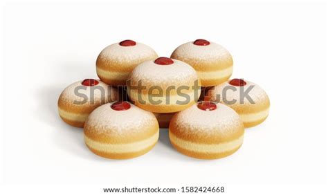 Traditional Hanukkah Donuts Jelly Jam Isolated Stock Photo 1582424668