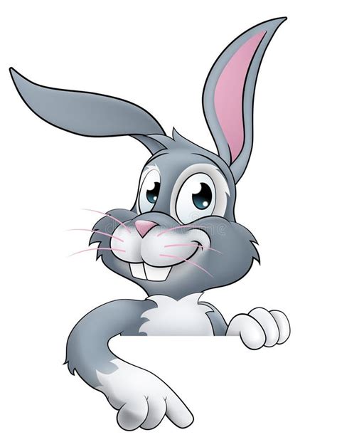 Easter Bunny Rabbit Cartoon Character Peeking Sign Stock Vector