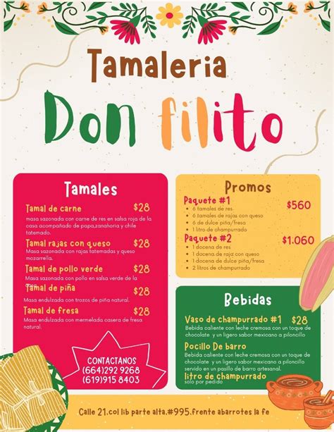 Menu At Tamaleria Don Filito Restaurant Tijuana