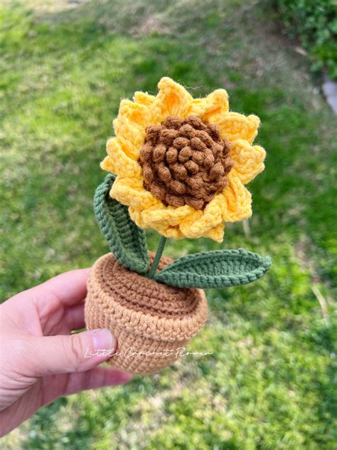 Crochet Mini Sunflower In The Pot Hand Made Personalized Gift Etsy