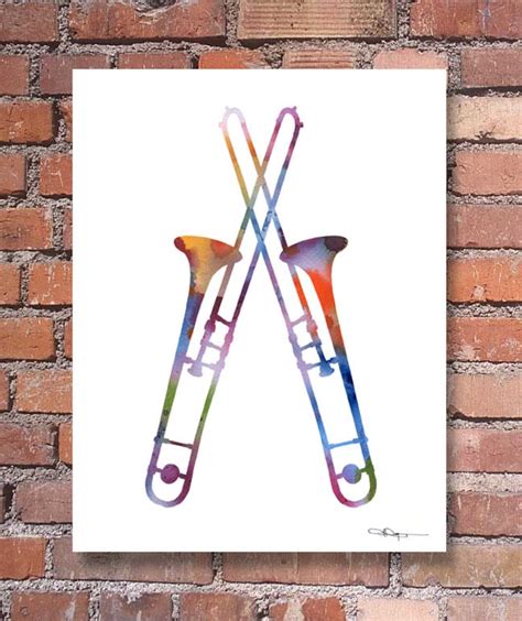 Trombone Abstract Watercolor Painting Jazz Music Wall Etsy