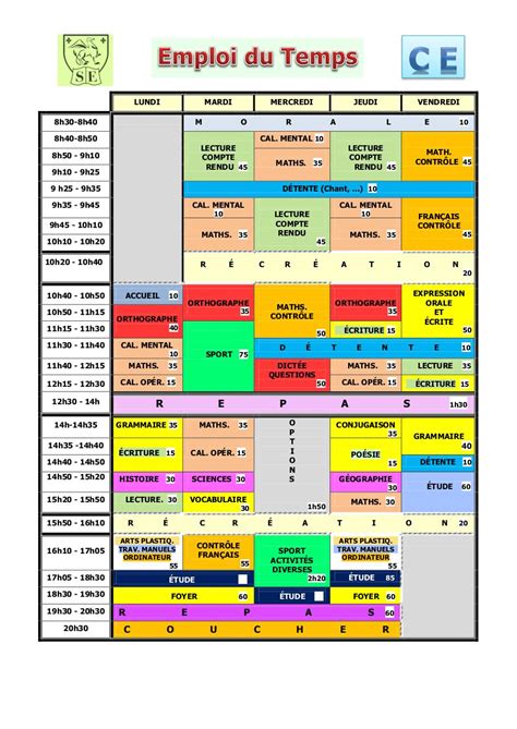 Emploi Du Temps Ce Par Luciel Fichier Pdf