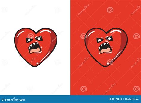 Historieta Emoji Rojo Enojado En Forma Del Coraz N Stock De Ilustraci N