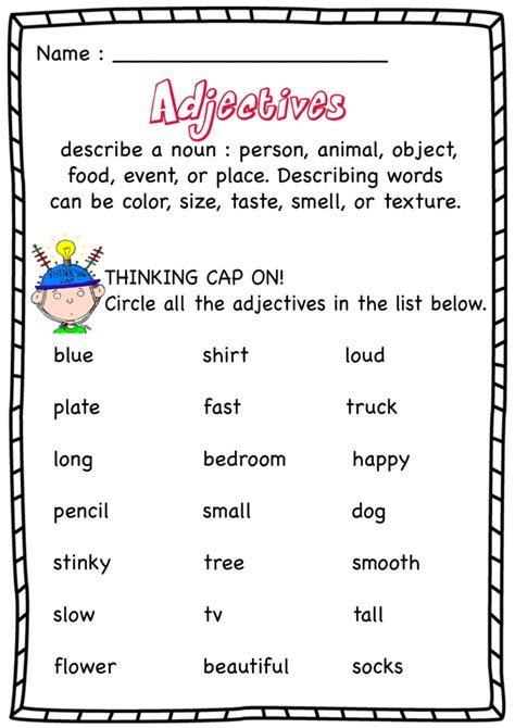 Adjectives Worksheets Adjective Worksheet Describing Words Adjectives