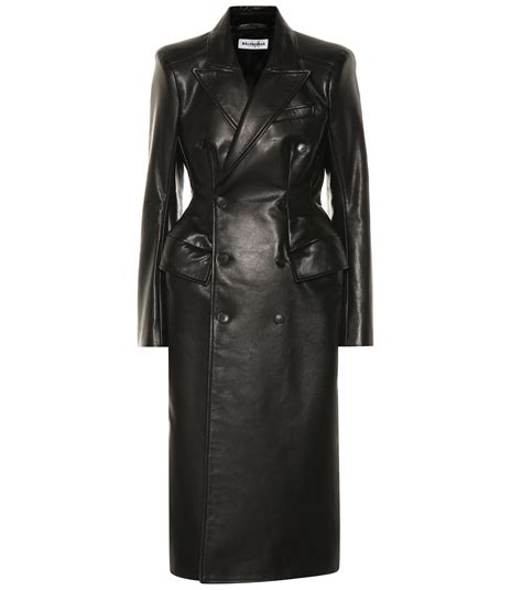 Balenciaga Hourglass Leather Coat In Black Lyst