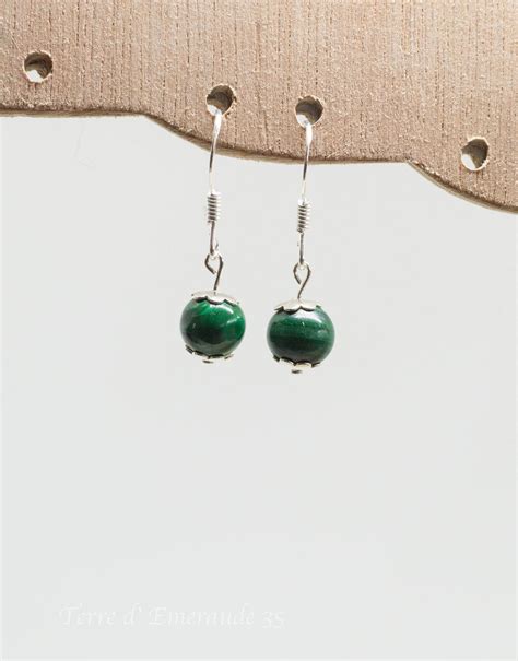 Boucles d oreilles perle Malachite Montées sur crochets et clous en