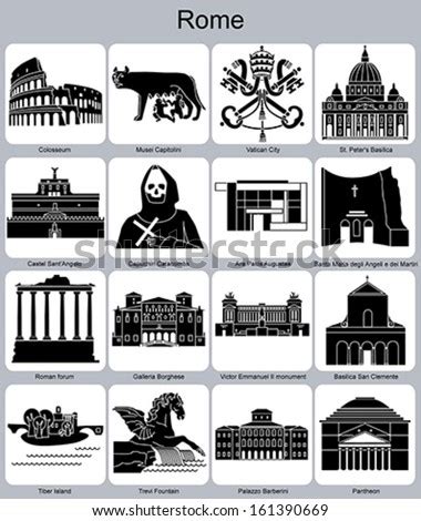 Landmarks Of Rome. Set Of Monochrome Icons. Editable Vector ...