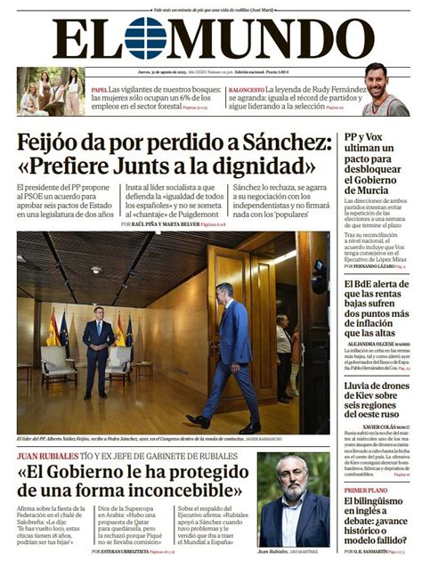 Portada De El Mundo Del Jueves De Agosto De Medios