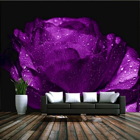 Romantic Purple Rose Flower Mural 8d Wall Photo Mural Wallpaper For