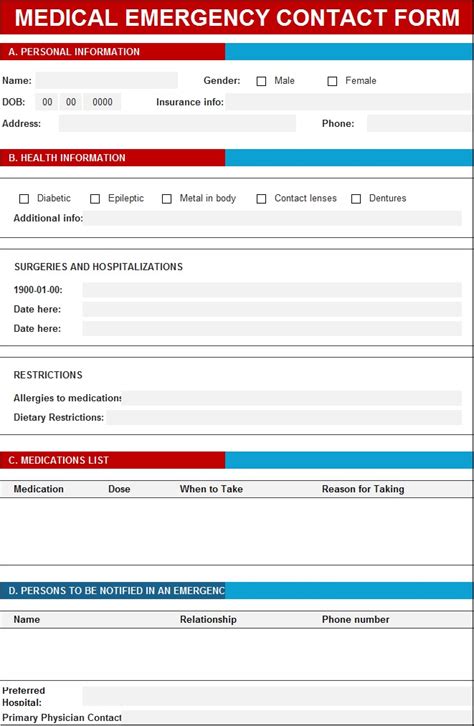 Best 5 Emergency Contact Forms Templates Free Report Templates