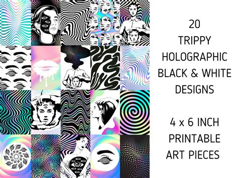 Weirdcore Psychedelic Aesthetic Wall Collage Kit Holographic 4 X 6 Inch Printable Digital Art