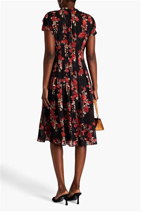 MIKAEL AGHAL Pleated floral print fil coupé chiffon midi dress THE OUTNET