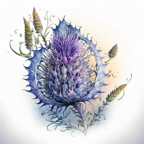 Premium Photo | There is a drawing of a thistle flower with purple flowers generative ai