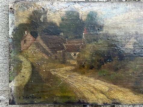 Douard Debat Ponsan Antique French Oil Painting Village Pathway