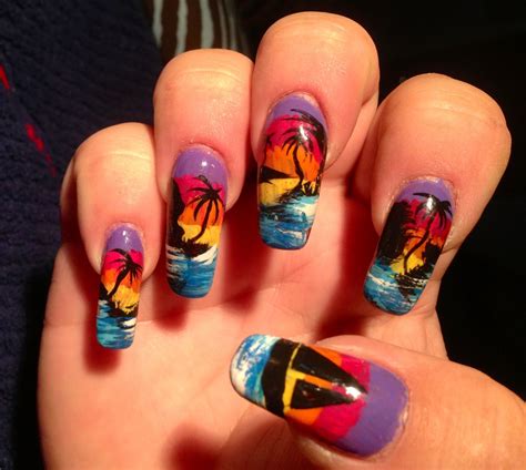 Hand Painted Sunset Nail Art Design On My Own Nails Sunset Nails