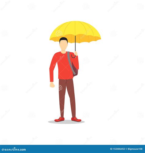 Cartoon Character Person Holding Color Umbrella Vector Stock Vector