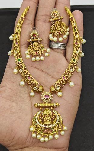 Golden Brass Gold Plated Laxmi Temple Necklace Set At Rs 243 Piece In