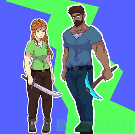 I make Alex and Steve in an anime style! : r/Minecraft