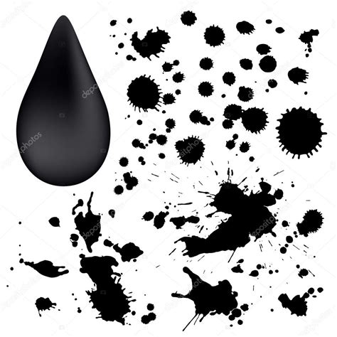 Set Ink Spots Splashing Blob Spatter Black Blot Splat Blotch