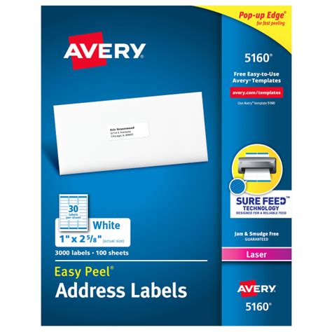 Avery® Easy Peel® Address Labels with Sure Feed®, 1" x 2-5/8", White ...