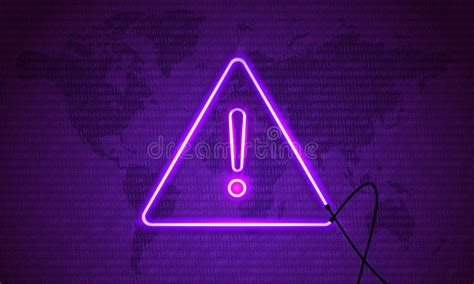 Attention Danger Hacking Neon Symbol On Map Purple Background