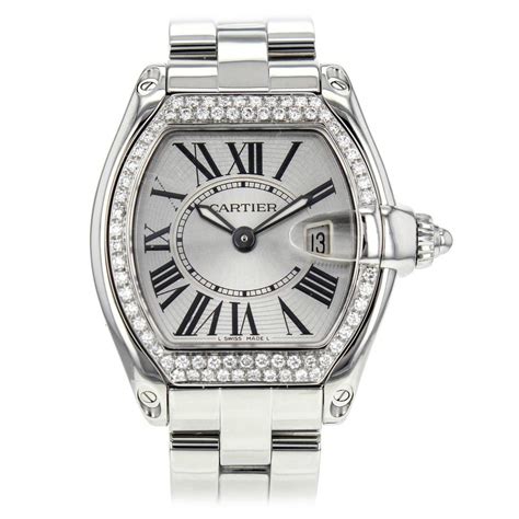 Cartier Ladys Stainless Steel Diamond Bezel Roadster Quartz Wristwatch At 1stdibs Cartier