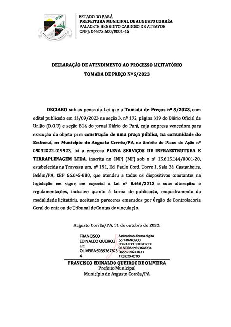 Declara O De Atendimento Ao Processo Licitat Rio Prefeitura