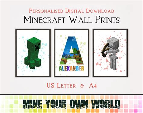 Custom Minecraft Printable Wall Art Personalized Set of 3 Prints ...