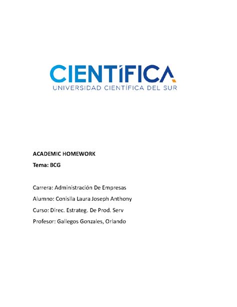 DIRECCION DE ESTRATEGIA BCG BASEMENT COUNSOLTING - ACADEMIC HOMEWORK