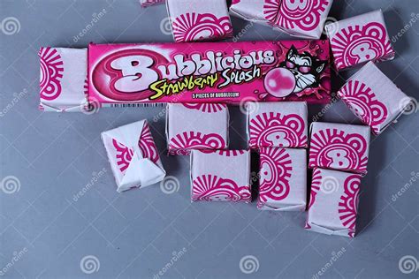 Opened Pack Of Bubblicious Strawberry Splash Gum American Brand Isolated Editorial Stock