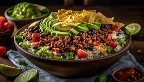 Premium Ai Image A Gourmet Taco Bowl With Fresh Avocado Tomato And