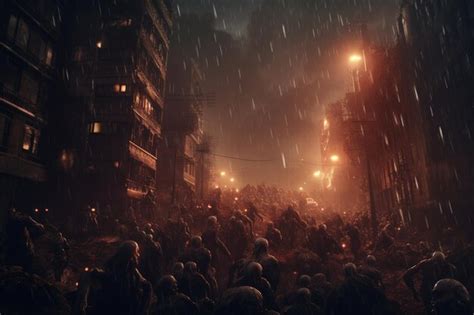 Premium AI Image | Zombie Apocalypse A cityscape invaded by zombies o ...