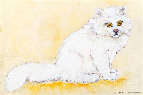 White Persian Cat Painting By Kurt Tessmann Fine Art America