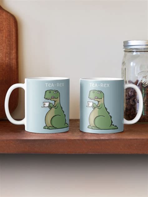 Tea Rex Funny T Rex Dinosaur Tea Pun Cartoon Illustration Coffee